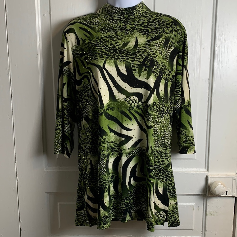 Susan Graver Animal Print Mock Turtleneck Tunic with Accents Size S